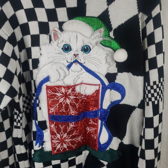 Blizzard Bay Women's Large Trippy Cat Ugly Christmas Sweater - Picture 2 of 11